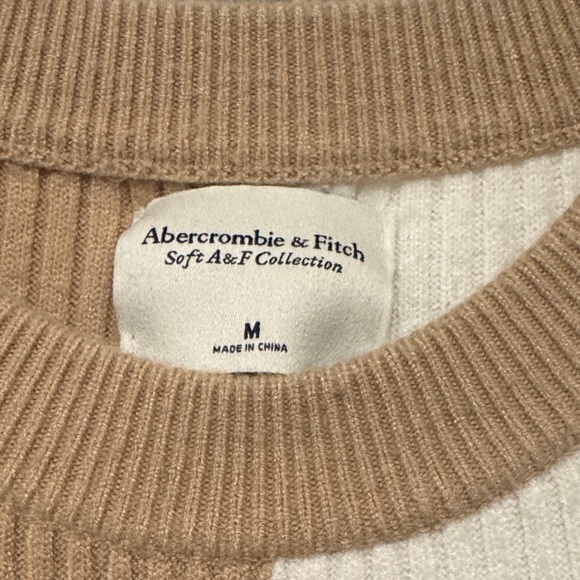 Abercrombie & Fitch Two-Tone Crewneck Sweater - Tan and Cream - Picture 2 of 6